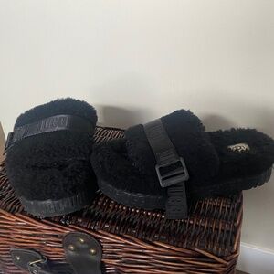 UGG Black Fluffy Slippers